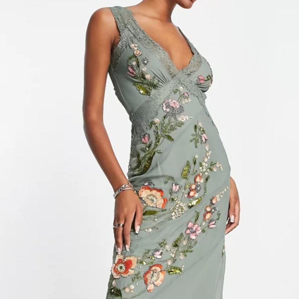 ASOS DESIGN lace trimmed maxi dress with floral embellishment
